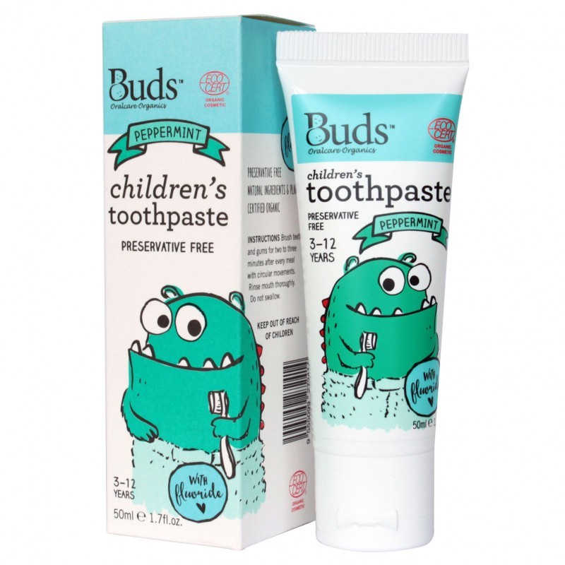 Buds Oralcare Organics Children's Toothpaste With Fluoride 50ml (3 - 12 Year) - Peppermint