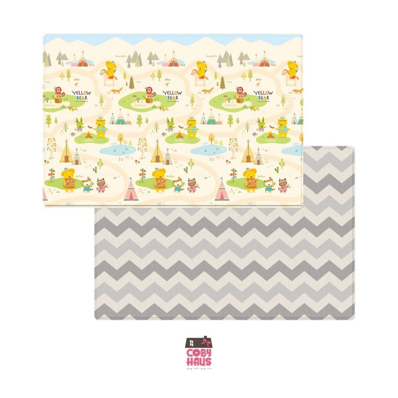 CobyHaus Playmat Bayi PVC Size XL - Yellow Bear Indian Village Grey