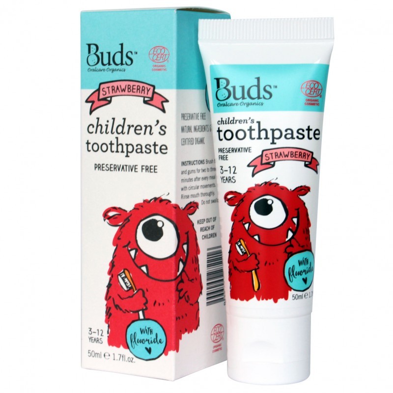 Buds Oralcare Organics Children's Toothpaste With Fluoride 50ml (3 - 12 Year) - Strawberry