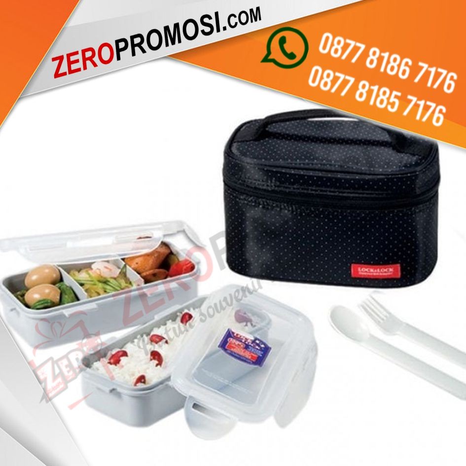 Lock & Lock Souvenir Set Kotak Makan Lunch Bag HPL752DB Hitam Custom